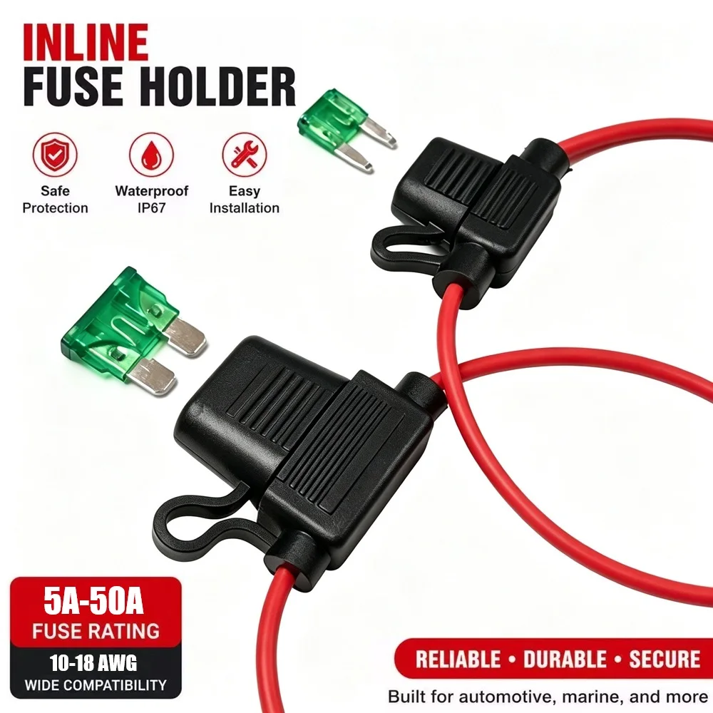 Wasserdichter 10/12/14/16/18AWG Schneidbarer Auto-Inline-Sicherungshalter 5A-50A Standard-/Mini-Sicherungen Sicherheit für Boote, Marinefahrzeuge, LKWs und Fahrzeuge – Detail 1