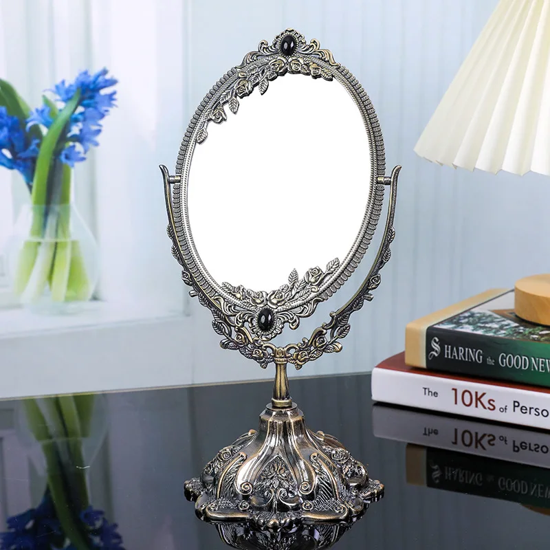 

Vintage Makeup Mirror for Dressing Tabletop Oval Cosmtic Mirror Metal Retro Vanity Mirror Bedroom Living-Room Dresser Decoration