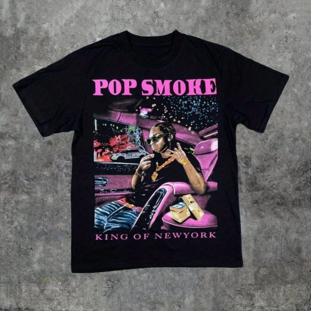 Pop Smoke Men's Classic T-Shirt Micro Stretch Cotton Regular Fit Short Sleeve Bold Pink Text Urban Art Casual Clothing