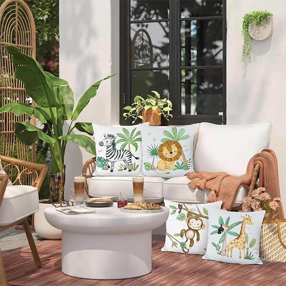 Adorable Jungle Animal Printed Pillowcases for a Whimsical Bedroom Decor Sofa cushion cover, home room decoration Short plush ma