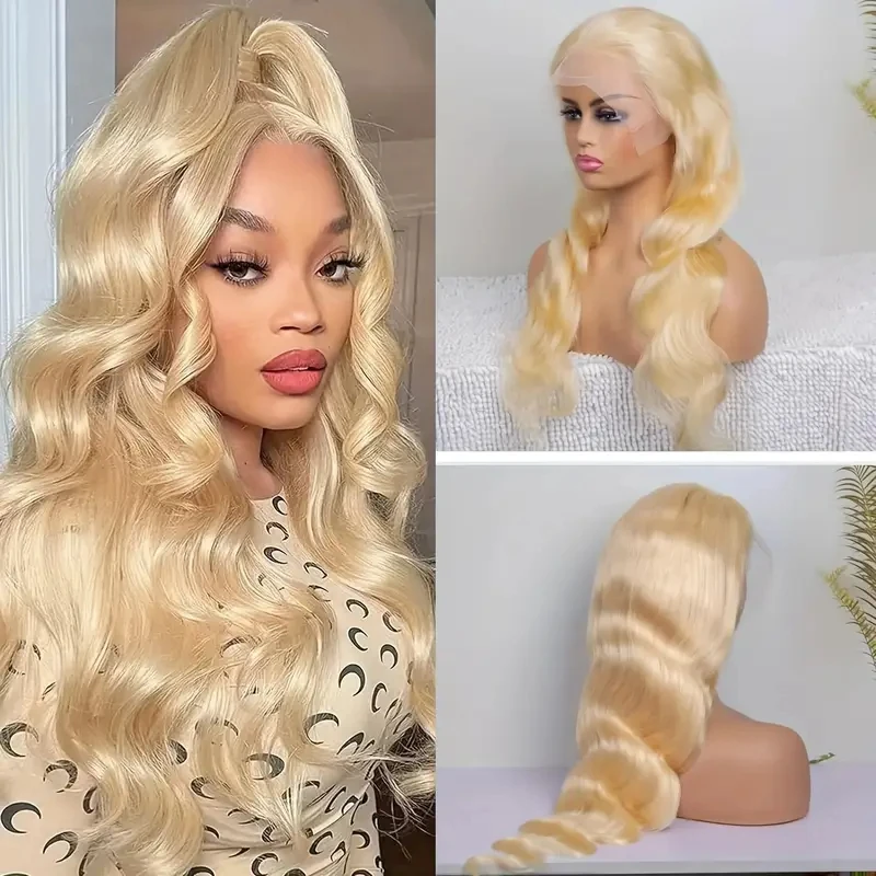 HAIRTIME 13x6 HD Transparent 613 Lace Frontal Wig Honey Blonde Color Brazilian Raw Body Wave Lace Front Human Hair Wig for Women