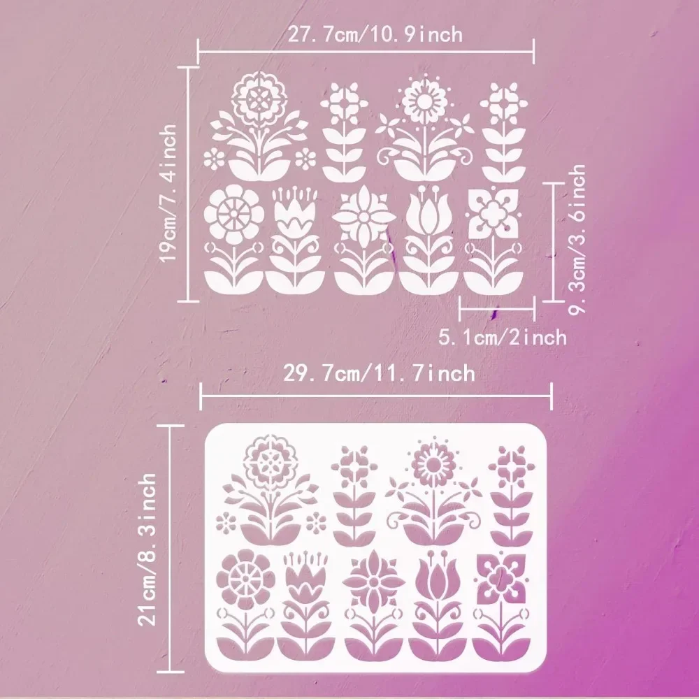 Flower Border Stencil 11.7x8.3 inch Reusable Floral Pattern Wall Stencil DIY Spring Floral Painting Template Abstract Folk