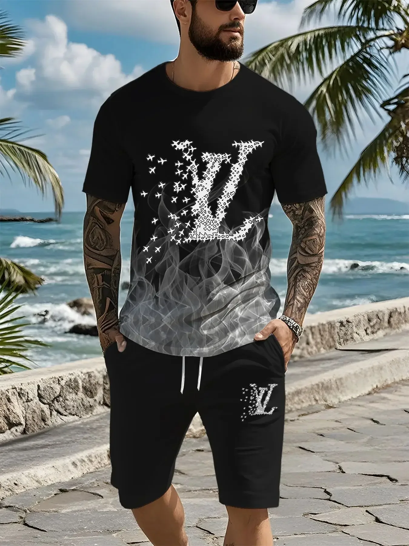 

2025 Men's Luxury Quick-drying T-shirt Set American Luxury Brand Casual, Comfortable and Breathable High-end T-shirt Shorts Y2K