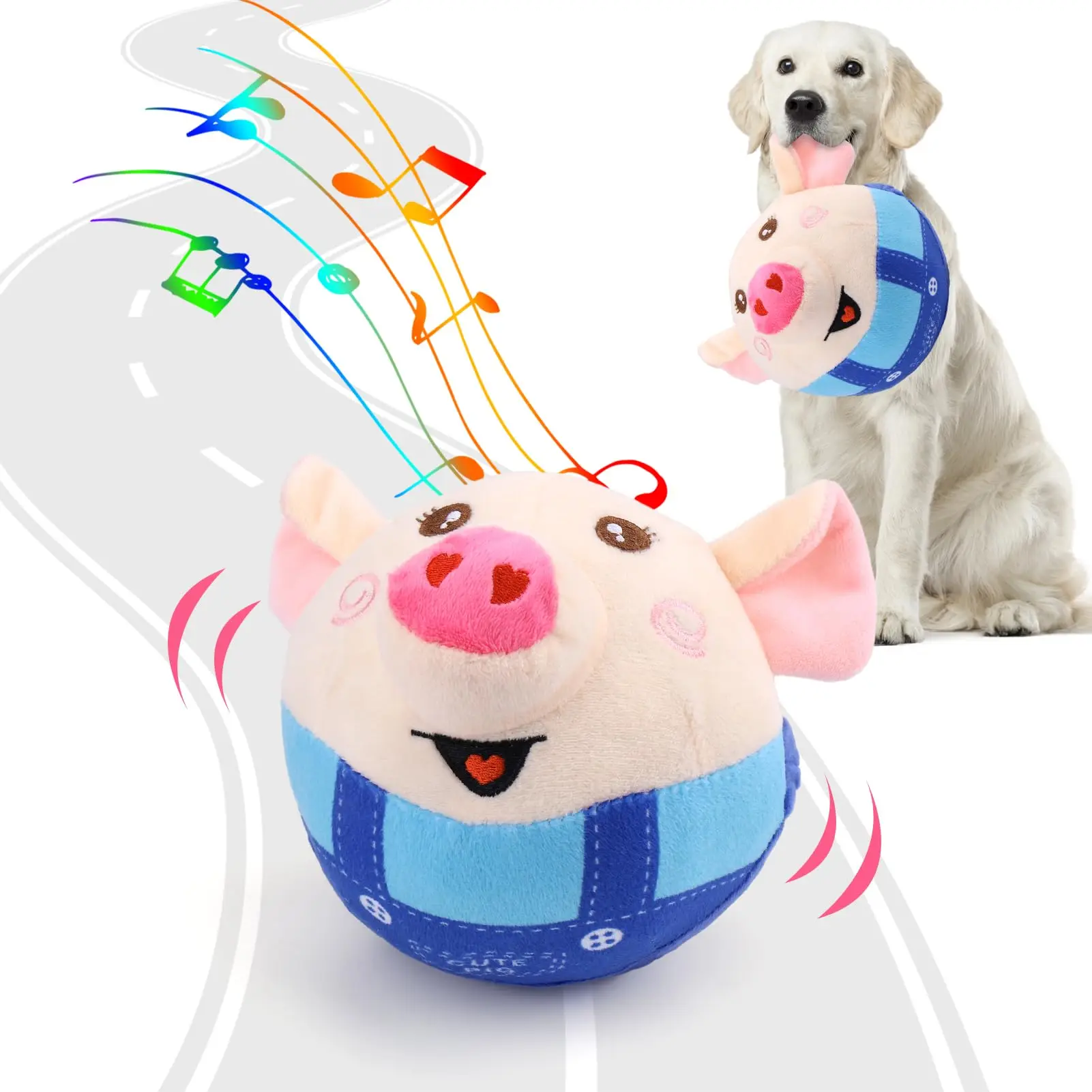 Interactive Dog Toy Pig, Jumping Squeaky Dog Toy with Recording and Music Mode, Suitable for Small/Medium/Large Dogs (Blue Pig)