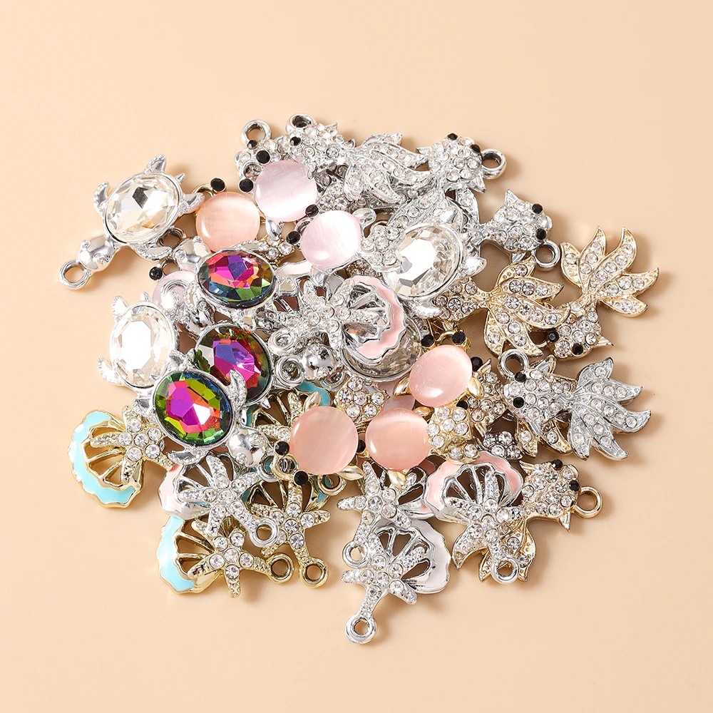 10 Stück niedliche, gemischte Metallanhänger mit Motiven von Meerestieren, Schildkröten, Fischen und Muscheln, zum Basteln von Schmuck, Ohrringen, Halsketten und für DIY-Bastelarbeiten. – Detail 4
