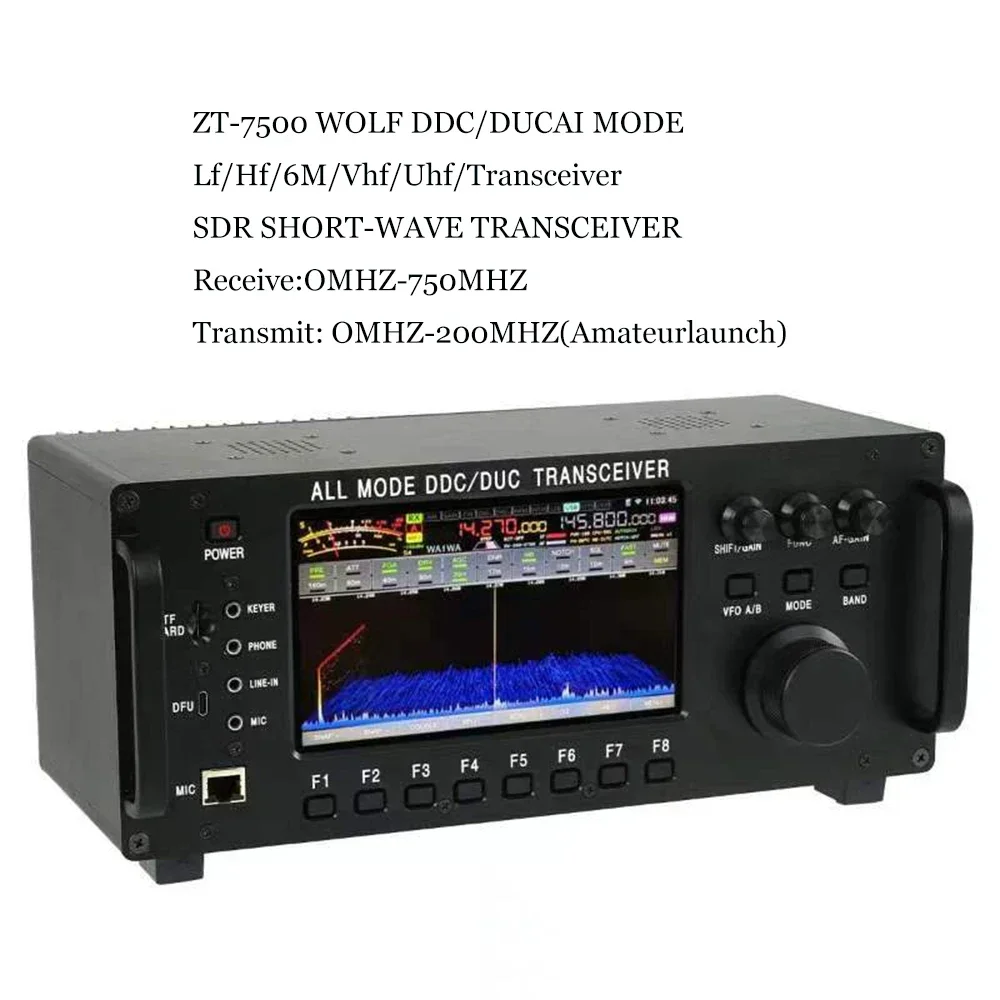 ZT7500 SDR Short Wave Transceiver HF LF 6M VHF UHF DDC DUC All Mode Mobile Radio 100W 0-750MHZ Receive Touch Screen