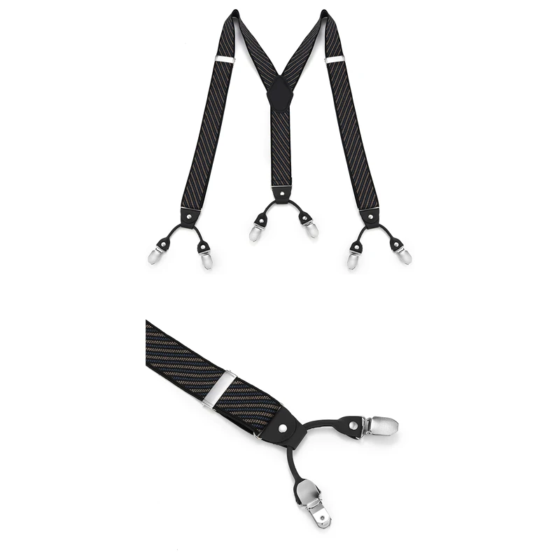 British Retro Navy Blue Pinstripe Style, Men's Gentleman Six-Button Suit Pants Accessory Non-Slip Suspenders.