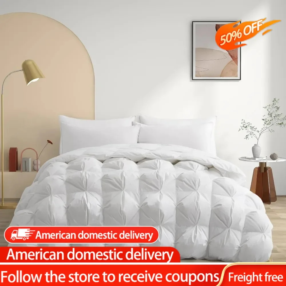 Goose Down Comforter Full/Queen Size, 800 Fill Power Lightweight Luxurious Down Comforter Pinch Pleat Fluffy Winter Warmth Down