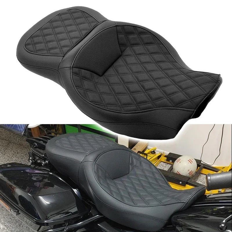 

Two-Up Low Profile Motorcycle Driver Passenger Seat PU Leather For Harley Touring CVO Street Glide Road King Special 2009-2022