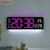 LED Large Digital Wall Clock Remote Control Temperature Date Display Ambient light 10 level brightness adjustment Alarm Clock