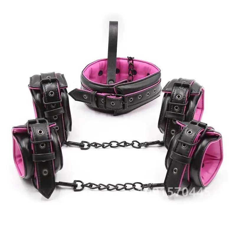 Juguetes sexuales para parejas, traje de Bondage Bdsm de cuero, 3 uds., Collar de sujeción, manga de tobillo, esposas para sexo, traje de Bondage para mujer adulta