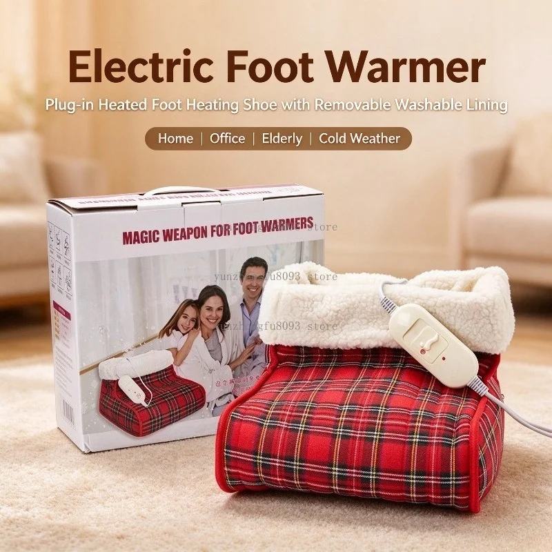 Foot Warmer, Plug-in Heated Foot Heating Shoe with Removable Washable Lining, Portable Feet Warmer for Home or Office Use