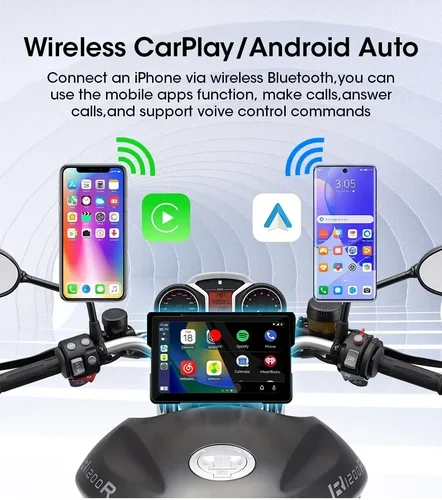 Imagen 2 del producto 5/7 pulgadas portátil Carplay motocicleta DVR navegación GPS IPX7 pantalla LCD impermeable para CarPlay inalámbrico Android Auto