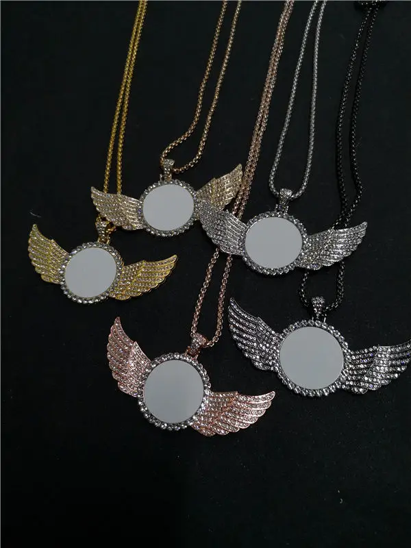 sublimation blank big round angel wings photo necklaces pendants fashion hot transfer printing blank consumables 20pieces/lot