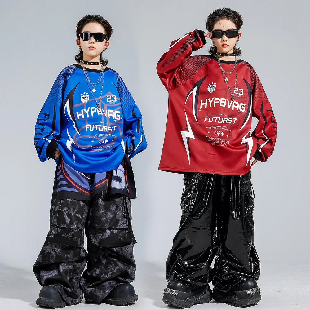 Children Boys Girls Streetwear Hip Hop Long Sleeve T-shirts Pant Sets Kids T Shirts Trousers Tracksuits Dance Stage Costumes