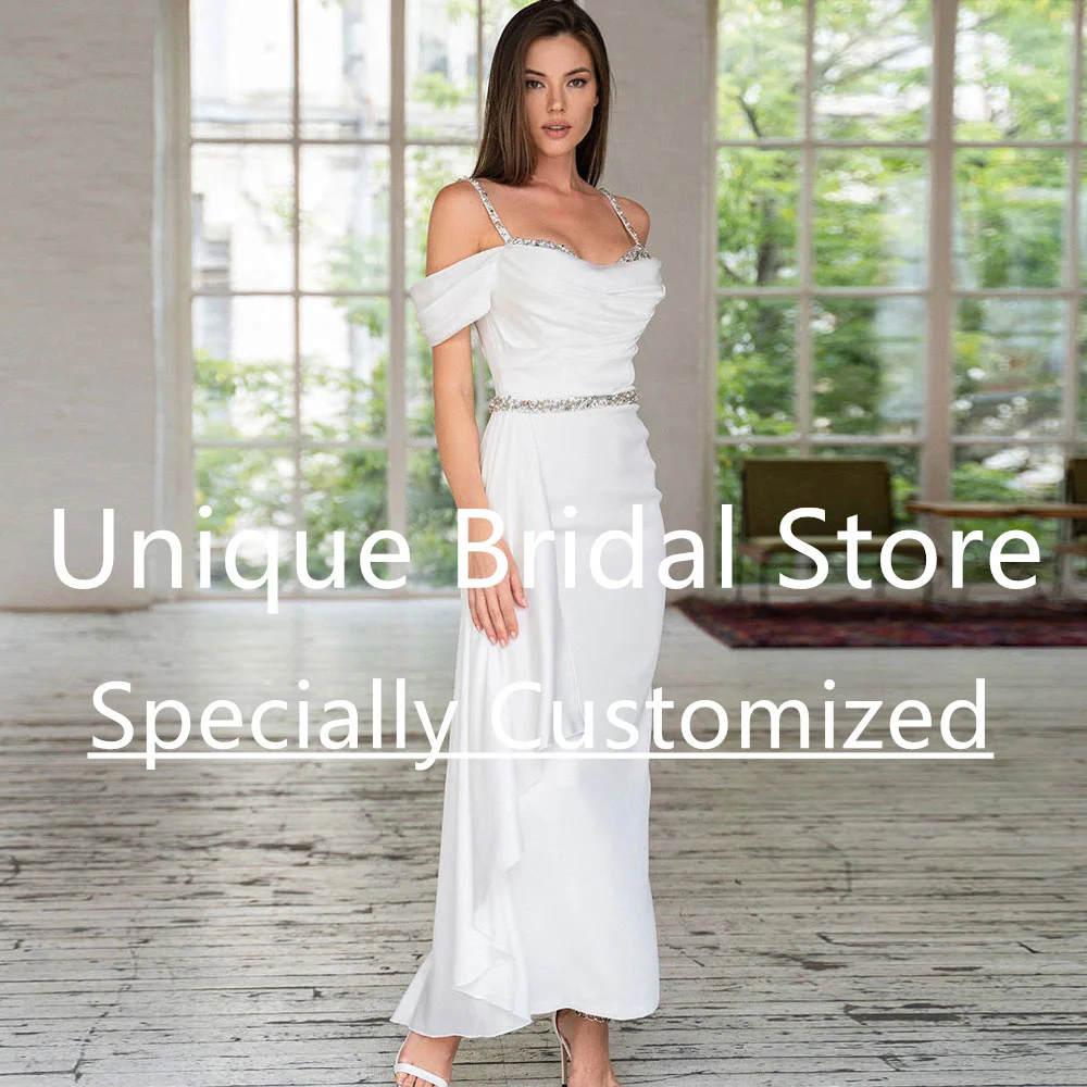 

Wedding Dress 2023 Custom Size Spaghetti Strap Off The Shoulder Chiffon Back Split Zipper Backless Sleeveless Draped Bridal Gown