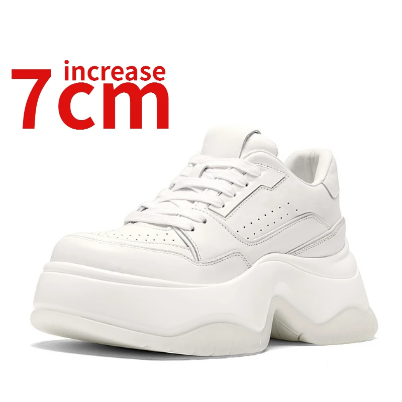 

Elevator Dad's Shoes for Women Increased 7cm Spring Breathable Cowhide Sports Casual Shoes Versatile Comfortable White Sneakers