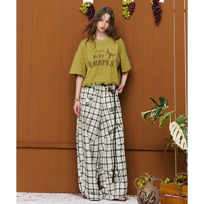 ELFSACK  Cropped Graphic T-Shirt with Fox Letter Print & Scalloped Hem, Short Sleeve Loose Fit Heather Tee for Summer