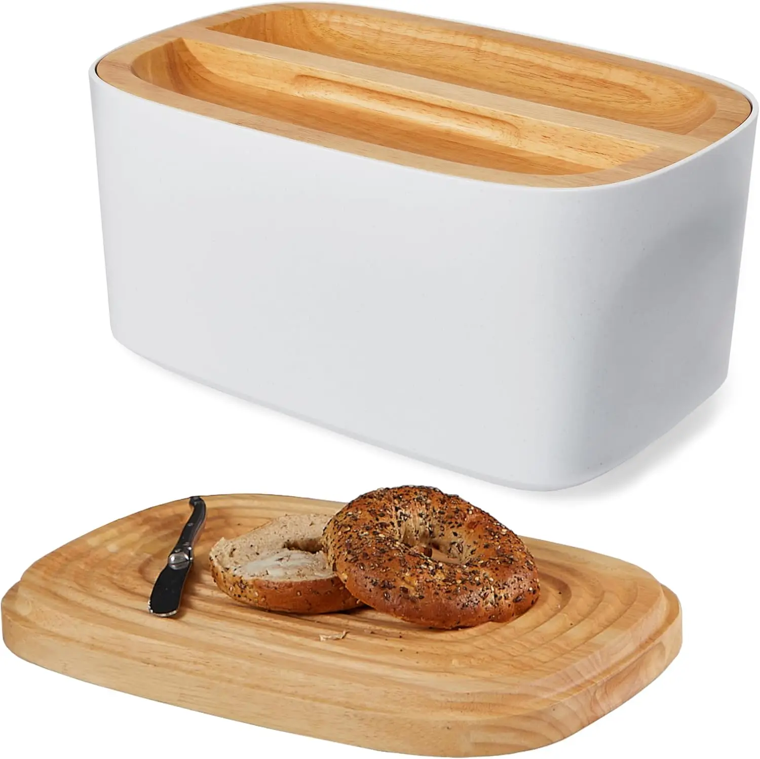 

Large Bread Box with Cutting Board Lid, Fits Sourdough Loaves, White 14.25x9.25x7 in