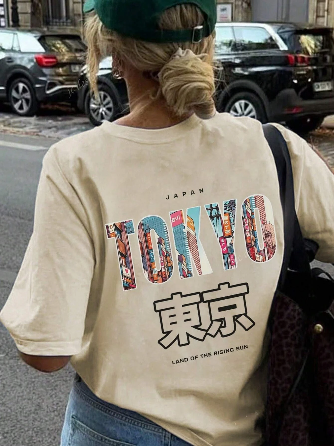 تي شيرت نسائي كاجوال عتيق مطبوع عليه طوكيو برقبة دائرية وأكمام قصيرة تي شيرت قطني عصري ومتعدد الاستخدامات قطع علوية جرافيك نسائية