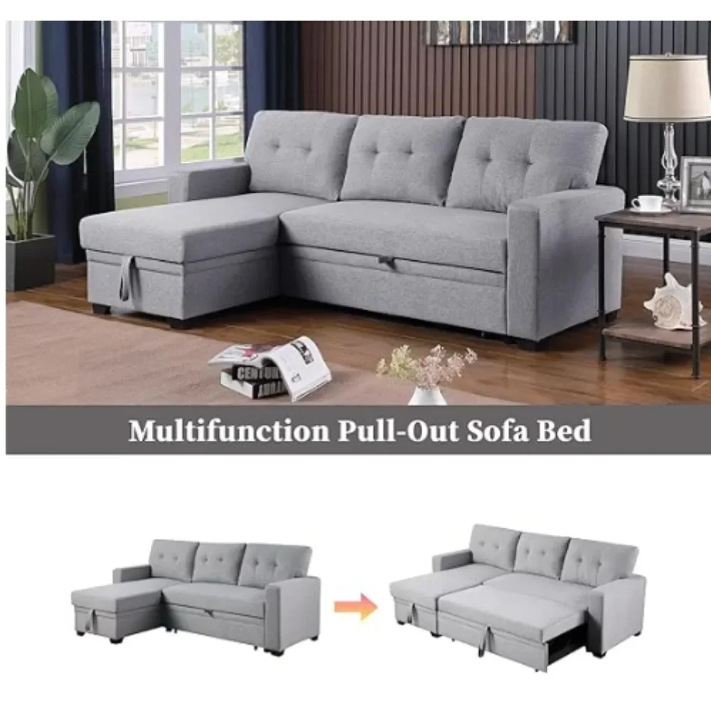 L-Shaped Polyester Living room sofa,convertible sectional sofa bed,Foldable chaise longue with storage,ome furniture,light grey