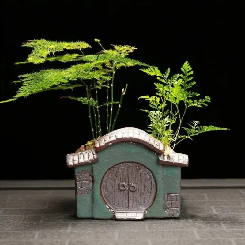 Chinese Style Jiangnan House Ge Kiln Purple Sand  Pottery Flower Pot Retro Creative Ceramic Flower Pot Succulent Flowerpot ZI869