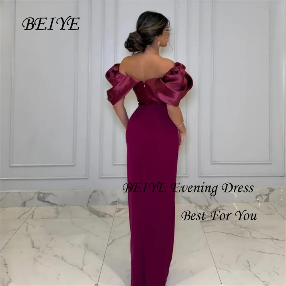 BEIYE Eenvoudige Uit De Schouder Schede Avondjurken Vrouwen Strapless Open Back Party Gown Aangepaste فسات musica