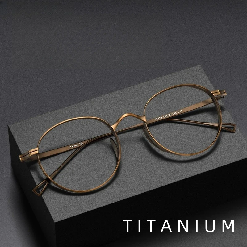 

Fashion Comfortable Eyeglasses Retro Pure Titanium Round Eyewear Optical Prescription Glasses Frame for Men Women 10519-C
