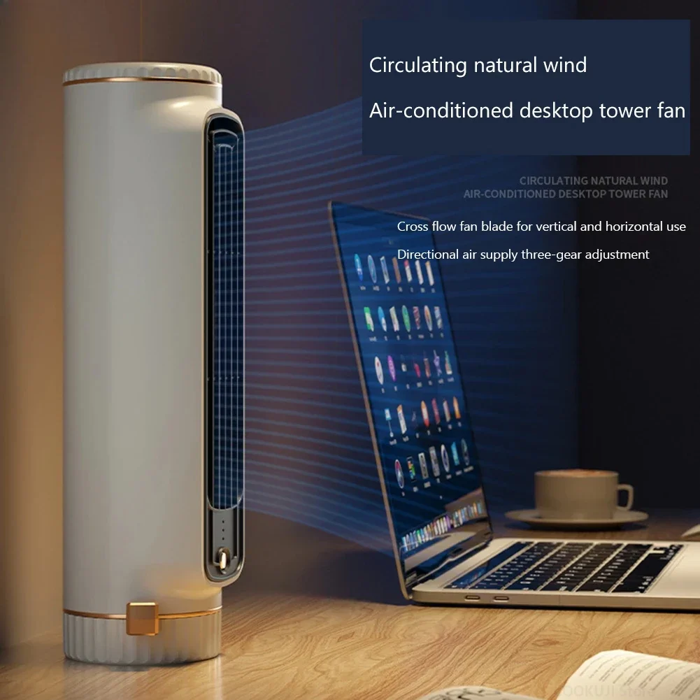 Bladeless Fan Mini Desktop Air Conditioner with Shaking Head Water Cooling Fans Type-C 1200mAh Recharge Air Conditioner