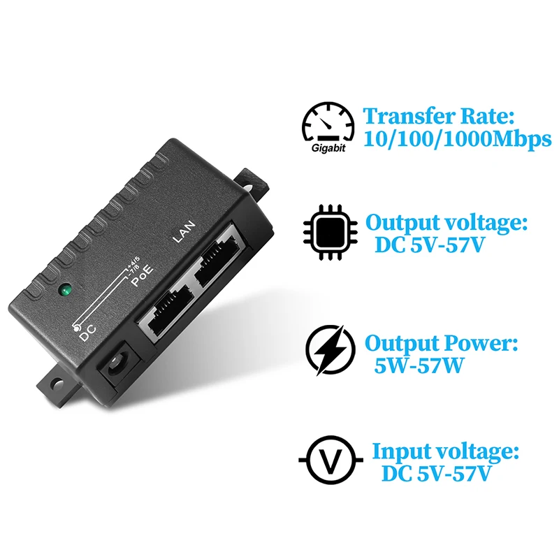 محول جيجابت PoE 10/100/1000 ميجابت في الثانية إيثرنت، مصدر طاقة سلبي 5 فولت-57 فولت لكاميرات IP/هواتف AP/VoIP - قابل للتركيب على الحائط #2