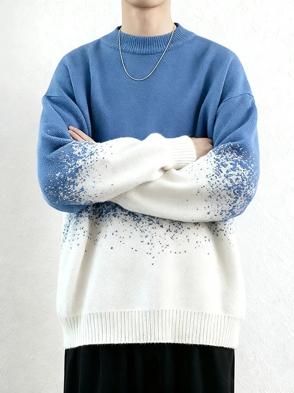 

adient Color Мужской вязаный свитер Повседневный базовый слой irt Подростковая теплая внутренняя одежда Длинный свек круглый пуловер Ne Осень W...