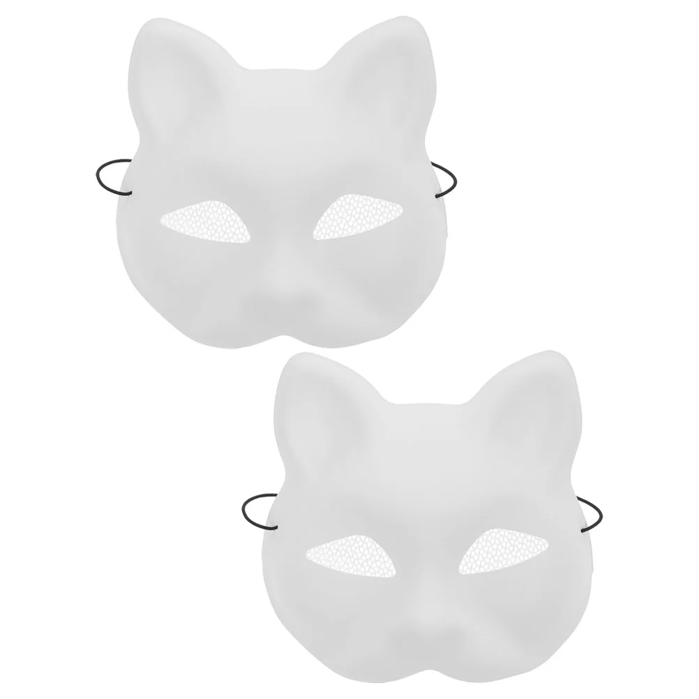 2 Pcs Cat Face White Embryo Mask DIY Paper Masks Hand Painted Opera Masquerade Unpainted Props