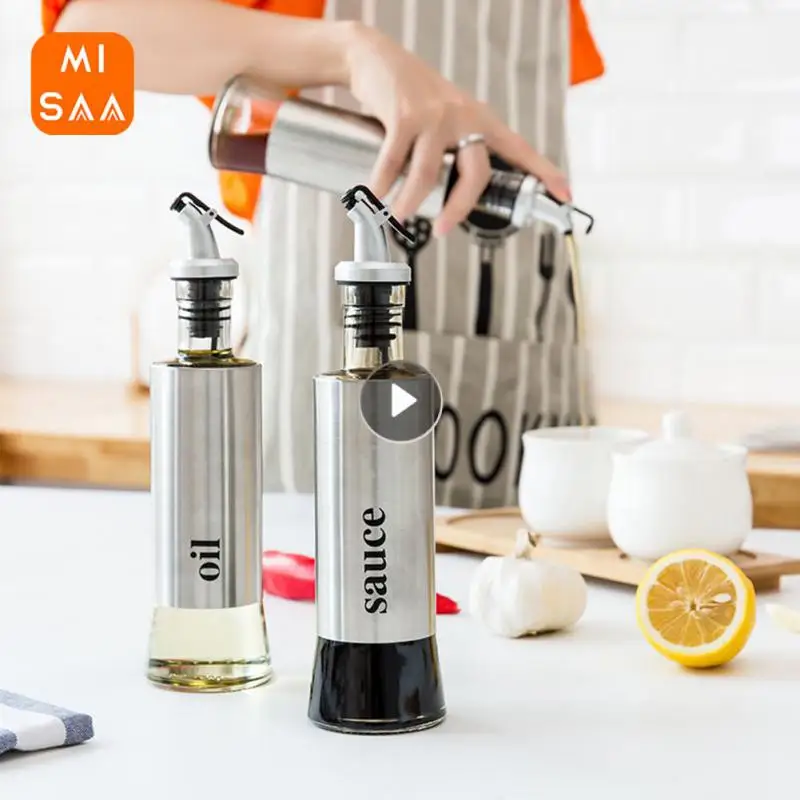 Oil Bottle Dispenser Kitchen Condiment Bottle Supplies Dust-proof Durable For Kitchen Oil Pot Leak-proof Stainless Steel