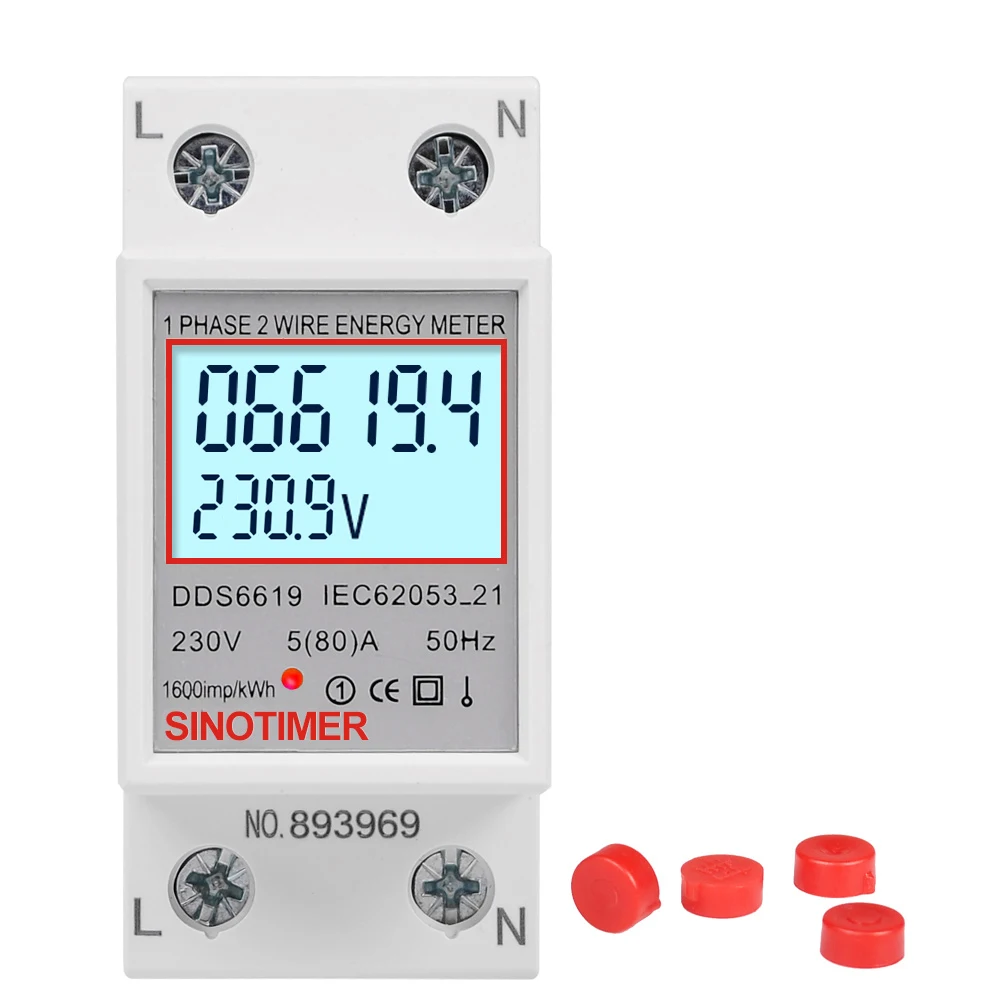 Backlit Single Phase Two Wire LCD Digital Display Wattmeter Power Consumption Energy Meter kWh AC 230V 220V 50Hz Din Rail