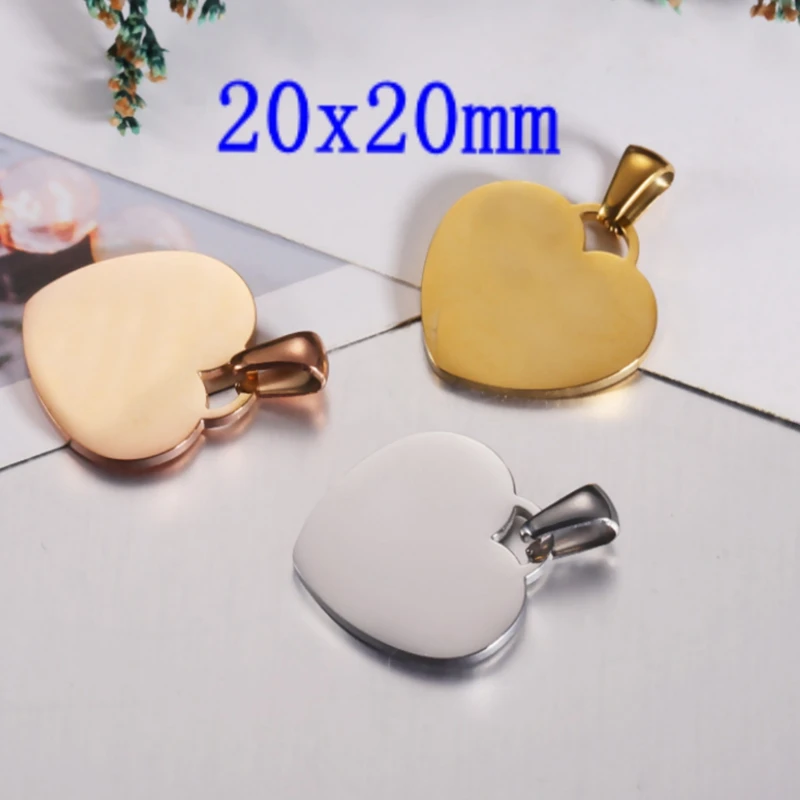 20pcs/lot 100% Stainless Steel Mirror Polished 20mm 25mm Heart Tag Charm Pendant for Bracelet Necklace DIY Jewelry Making Charms