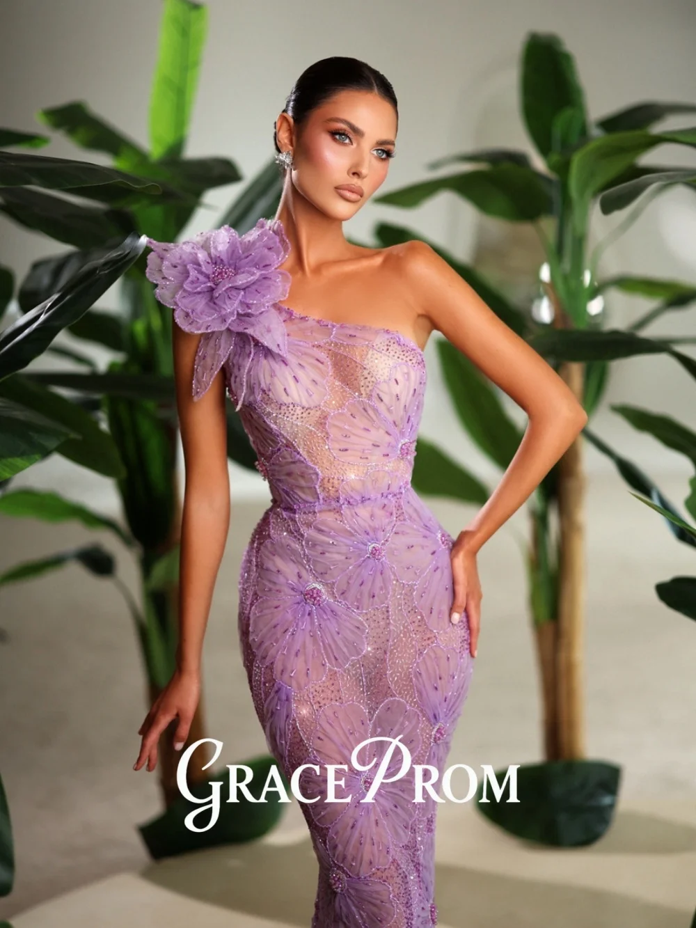 

GraceProm Dreamy Lavender-Hued Evening Dress 2026 Flower-Embellish Carpet Gown Elegant A-Line Floor-Length Party Gown فساتي