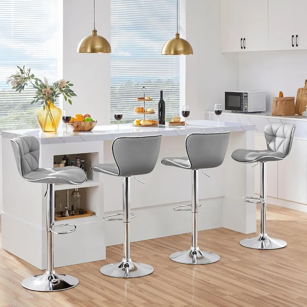 Island Chairs Bar Stools Set of 4 Modern Bar Chairs Adjustable PU Leather Swivel Stools Chair with Shell Back BarStools