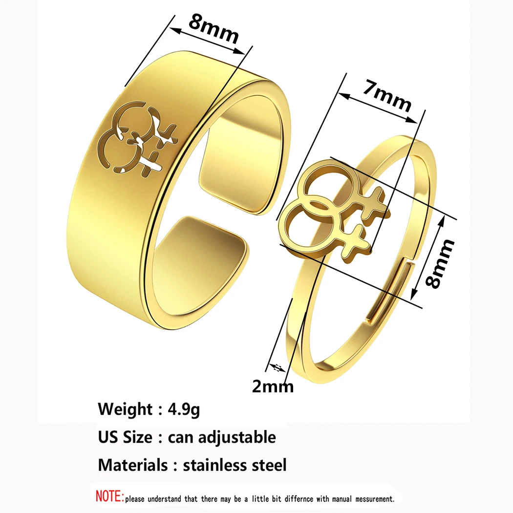 Stainless Steel Lesbian Matching Promise Ring for Women Men Couples Lover Can Adjustable Ring Wedding Valentine\'s Day Gift