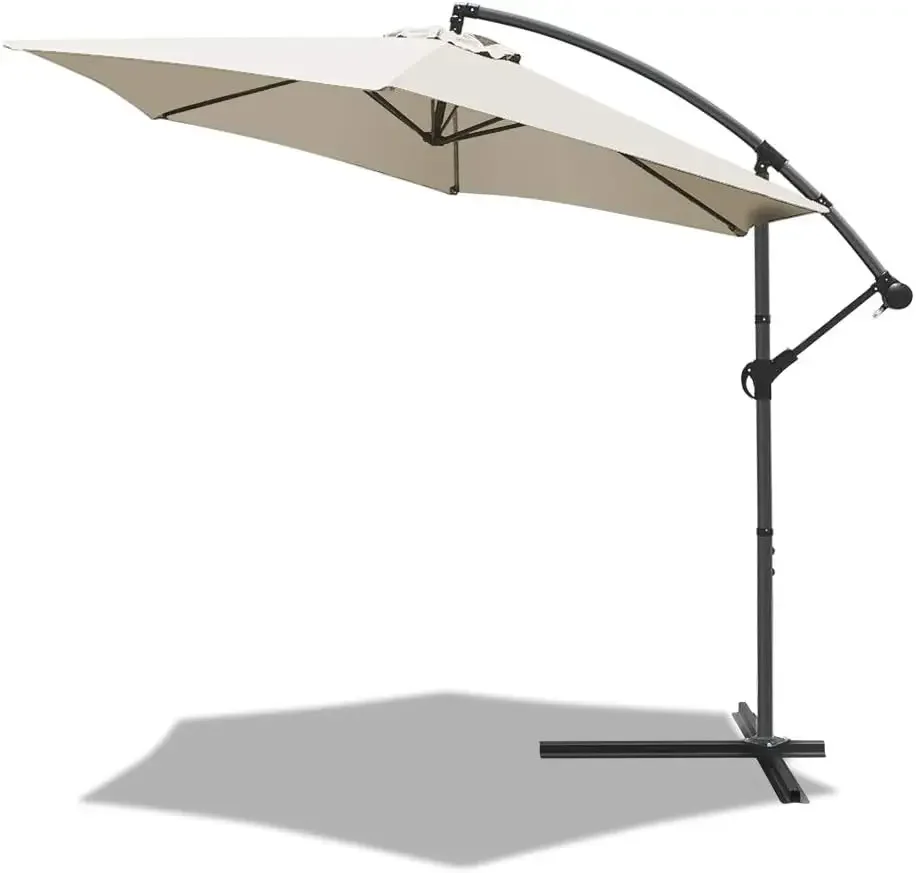 3m Cantilever Garden Parasol, Banana Patio Umbrella with Crank Handle and Tilt for Outdoor Sun Shade, Beige