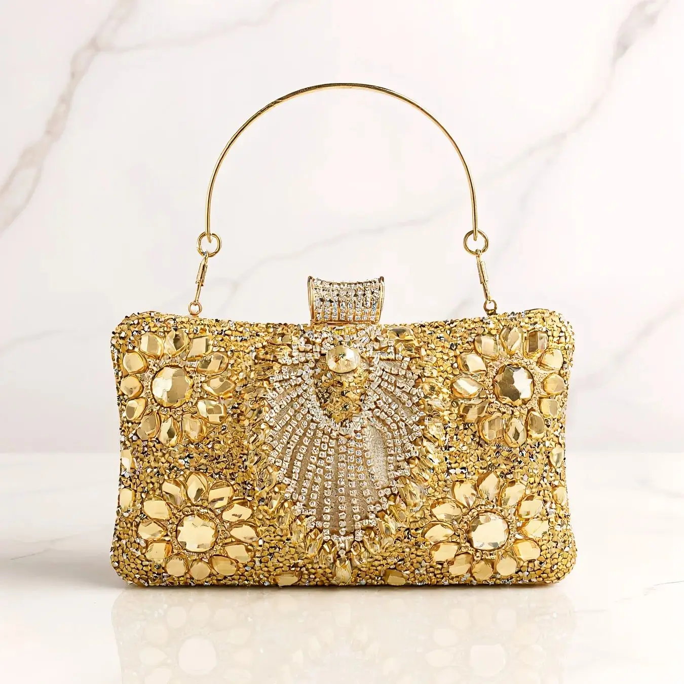 Acrylic Flower One Side Glitter Tassel Women Evening Bags Diamonds Small Day Clutch Luxury New Chain Shoulder Handbags For Party image 2
