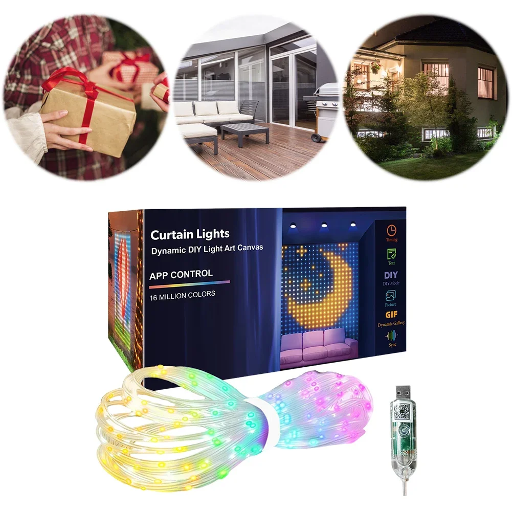 Smart LED Curtain Lights DIY Picture Curtain Lights APP/Remote Control Curtain String Lights Timing USB Plug In for Room Decor