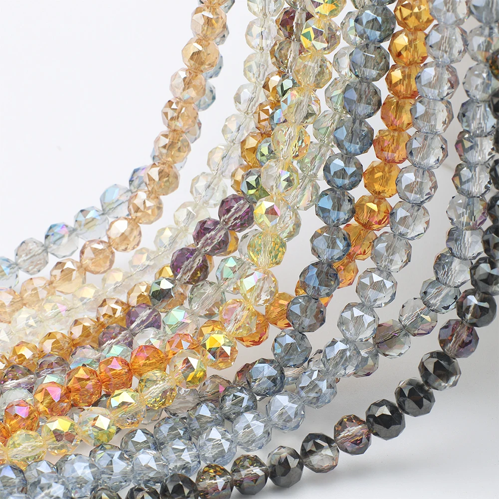 65 Stück 8mm Disco Runde Facetten-geschliffene Kristallglas-Abstandsperlen für DIY Schmuckherstellung Charms Ohrringe Armbänder Zubehör