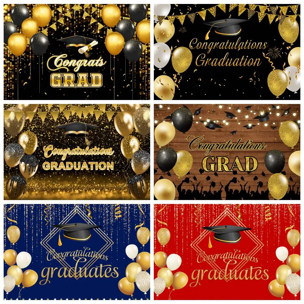 Congratulation Graduate Backdrop Black Gold Bachelor Cap Glitter Spots Congrate Grad Party Photography Background Sudio Props