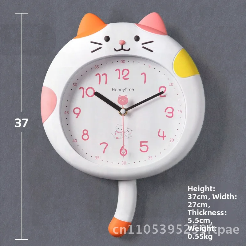 Meow Cartoon Wall Clock Punch-Free Cute Fashion Decorative Watch for Kids' Room Bedroom Living Room Kindergarten - Battery