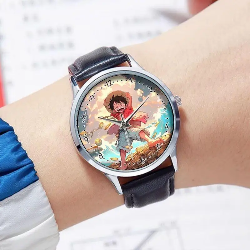 

BANDAI One Piece Monkey D. Luffy Anime Custom Hand Drawn Pattern Quartz Watch High Quality Birthday Gift for Boy Girl Fashion