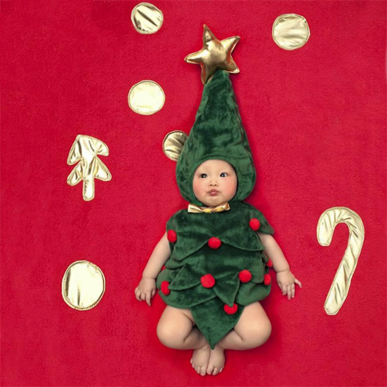 Newborn Baby\'s First Christmas  Tree Design Photography Theme Clothing For Girls Boys Toddler Infant Christmas New Years Costume