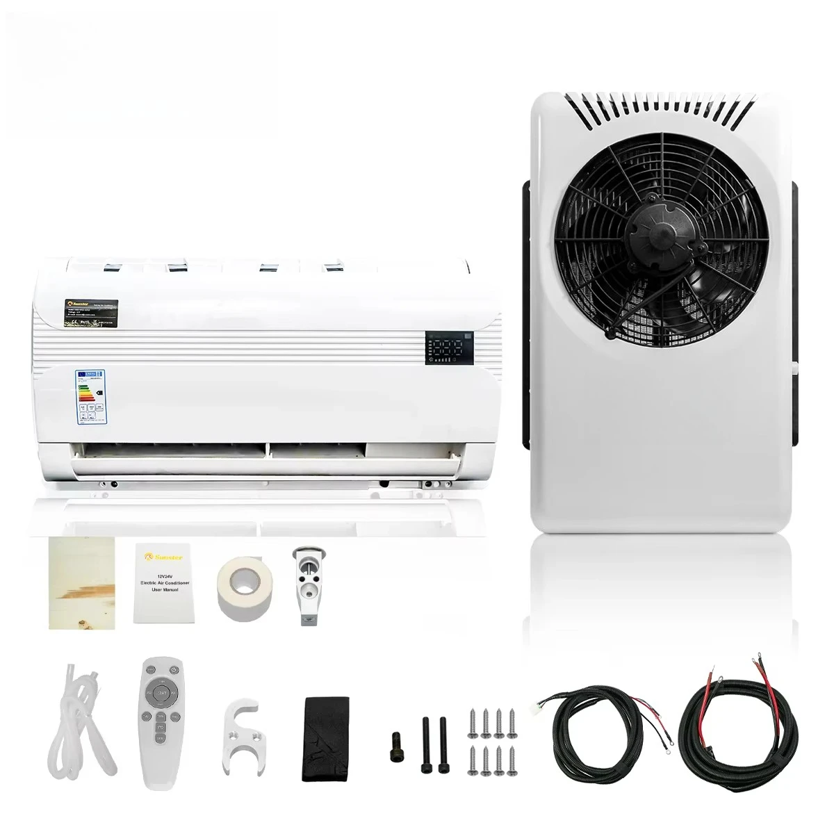 XMZ 24 فولت مكيف هواء سبليت للسيارات الكهربائية 10000 وحدة حرارية بريطانية لشاحنة RV شاحنة تخييم فان مكيف وقوف السيارات #4