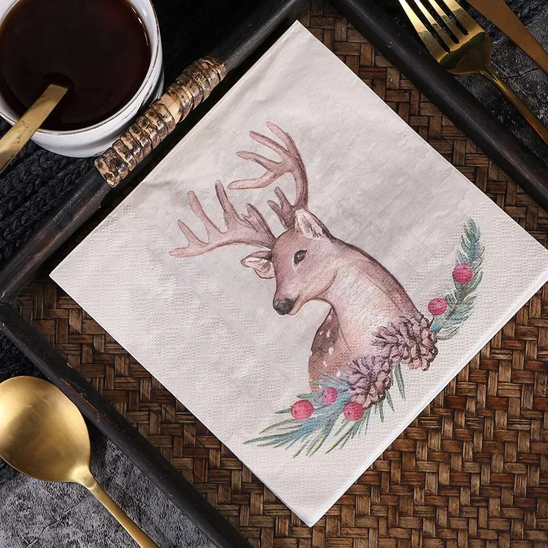 10/20pcs 33*33cm Painted Christmas Series New Elk Disposable Printed Napkins Wholesale Party Tissue Paper Square Tissue Paper