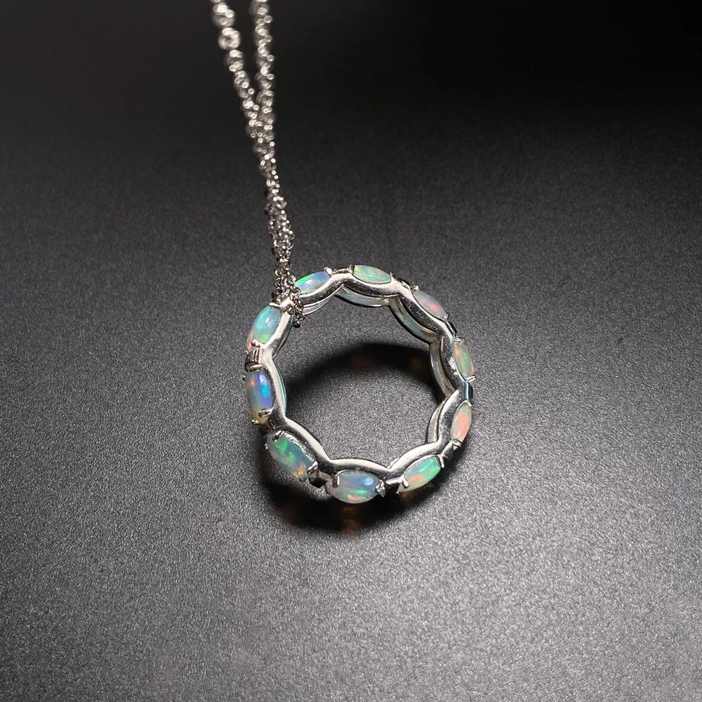 Dual-use Natural Opal Ring Pendant Sterling 925 Silver October Birthstone 4*6mm Full Opal for Women Party Fine Jewelry Gift - view 4