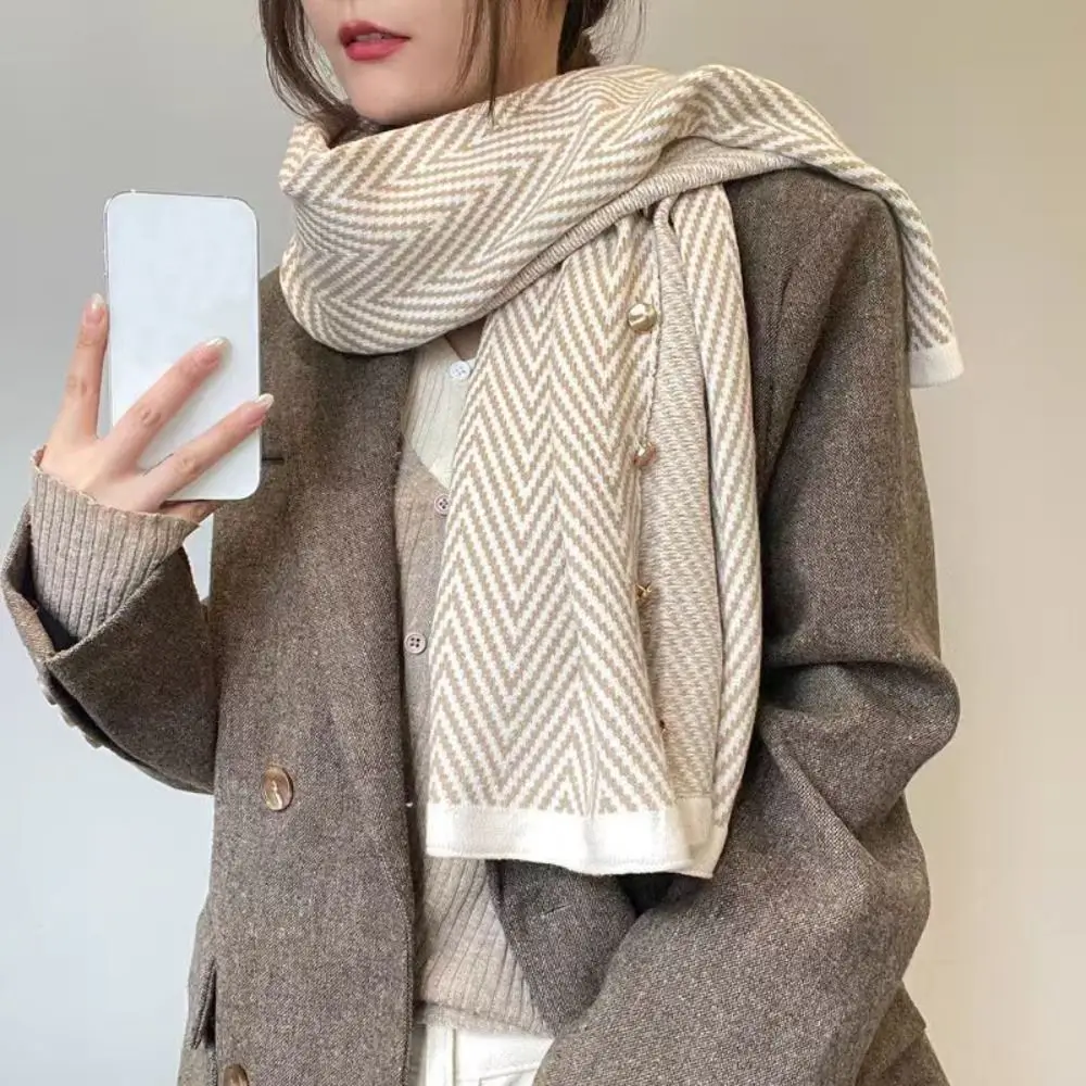 جديد مع زر الباشمينا شال سميك غير منتظم محبوك سميكة الدافئة المعطف الدافئة عارضة الكتف أعلى الخريف الشتاء